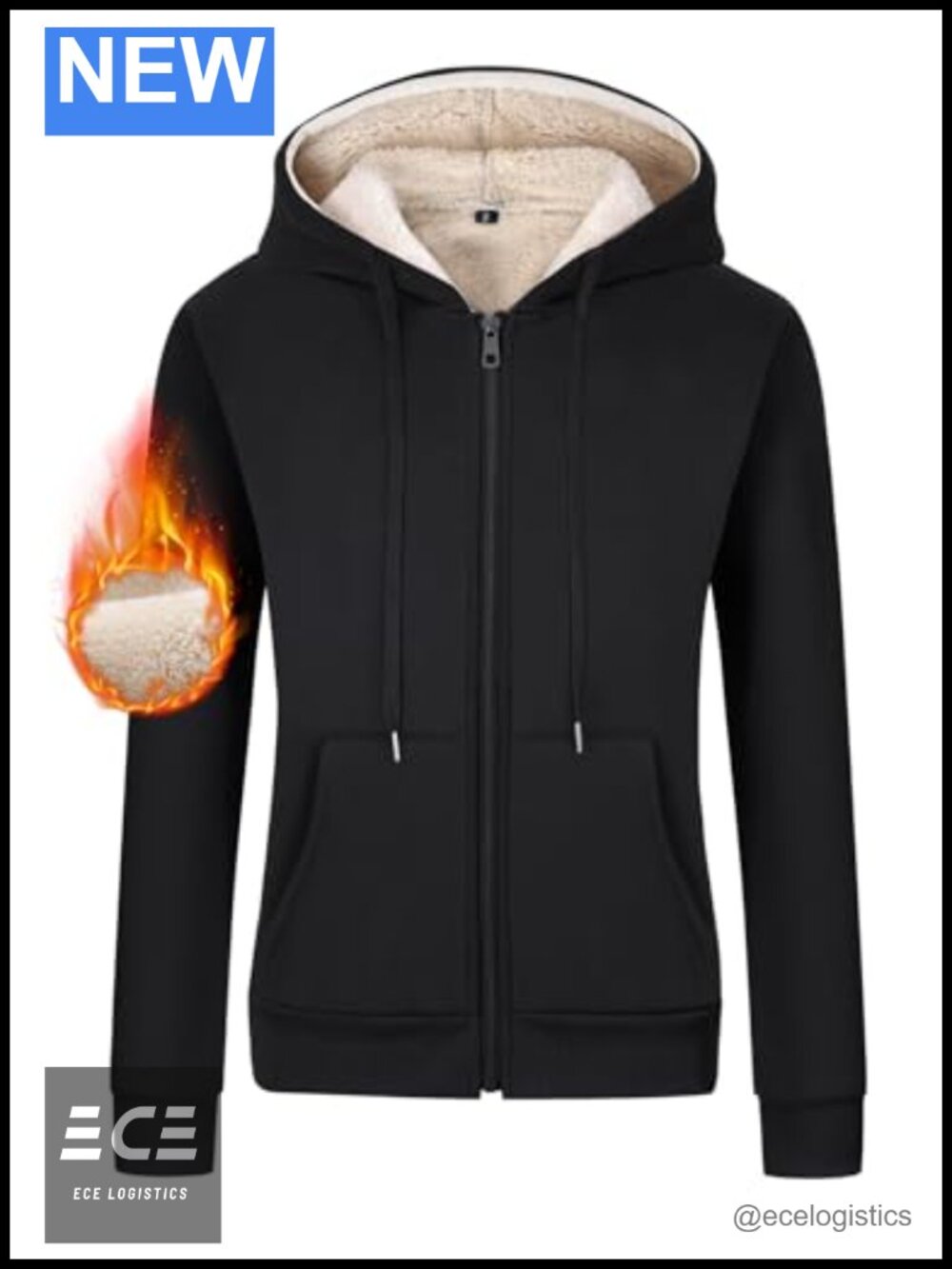 Sherpa Lined Hooded Zip Up Sweatshirt Warm Fleece Jacket Kangaroo Pockets